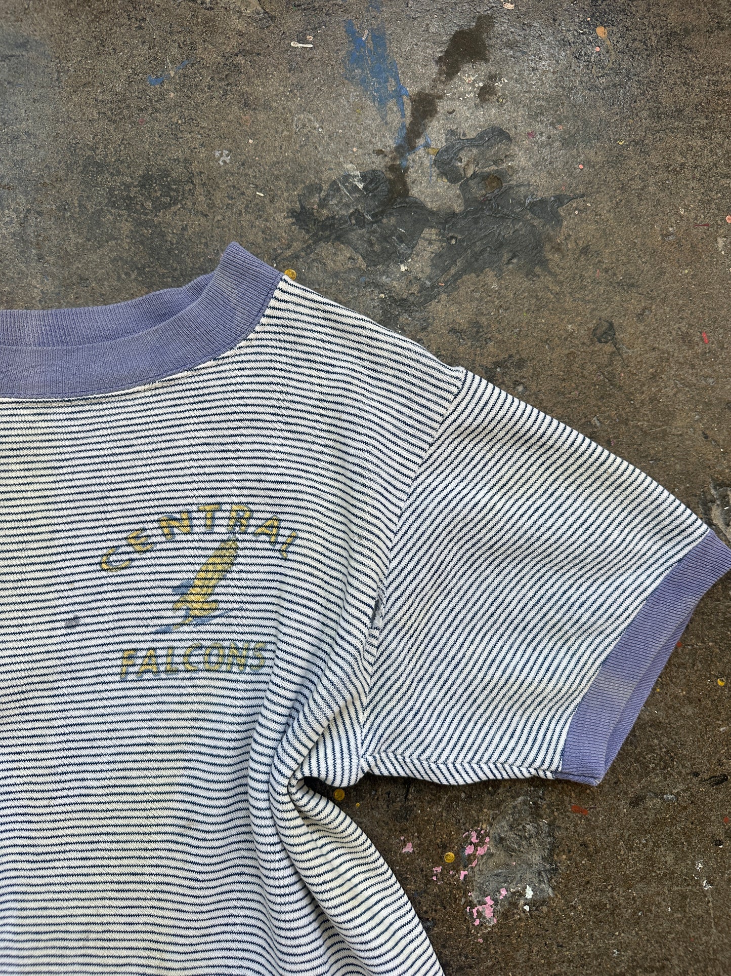 1960s Cotton Striped High School Short Sleeve Sweatshirt