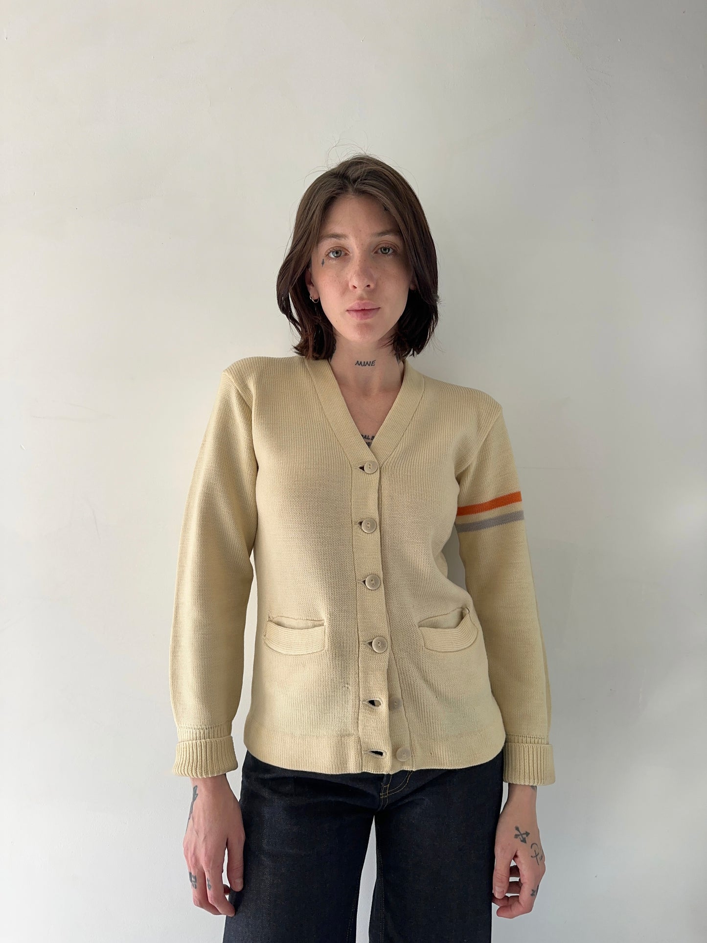 1950s Cream Wool Varsity Cardigan