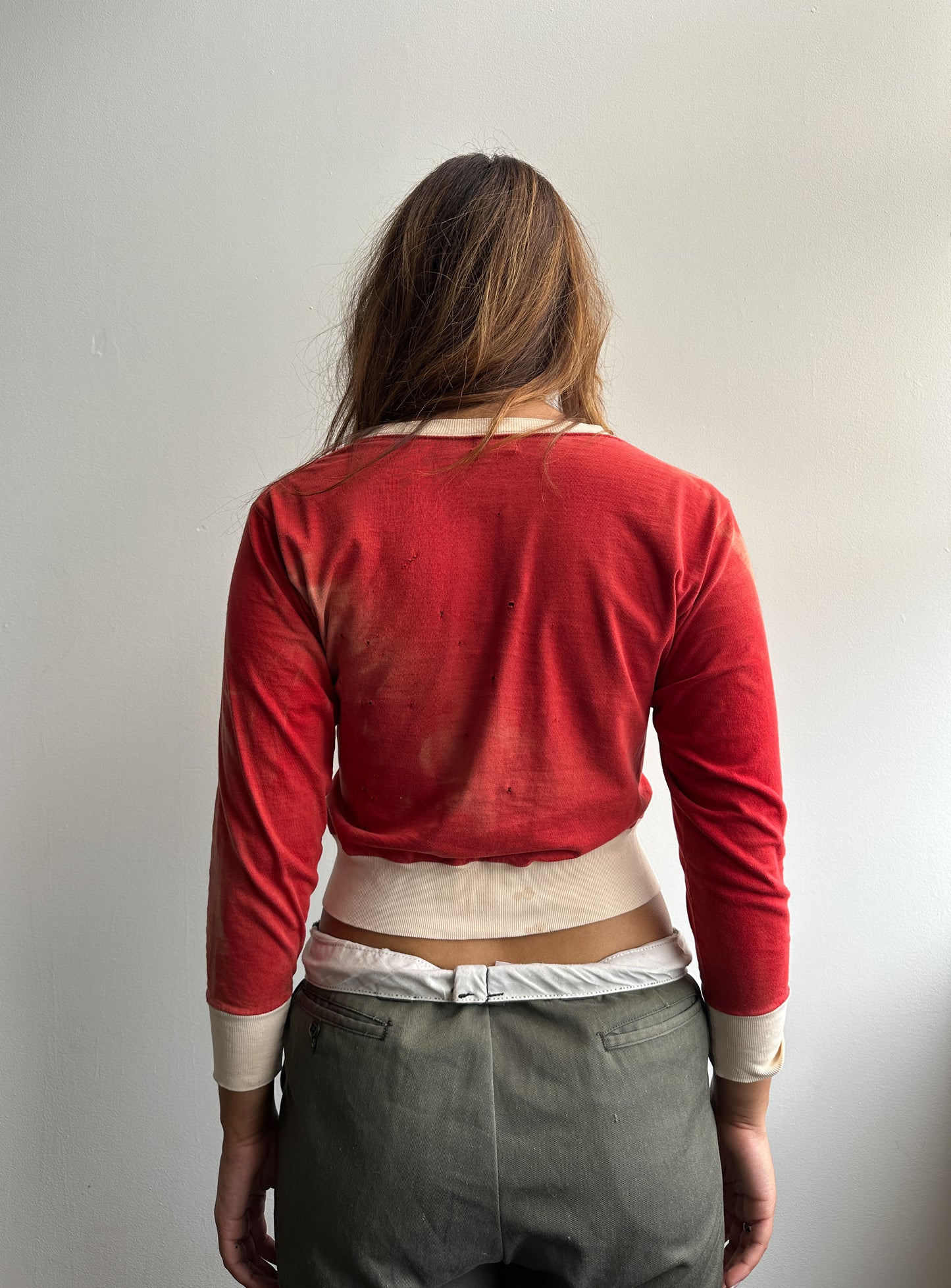 1950s Red Faded Cotton Two Tone Long Sleeve