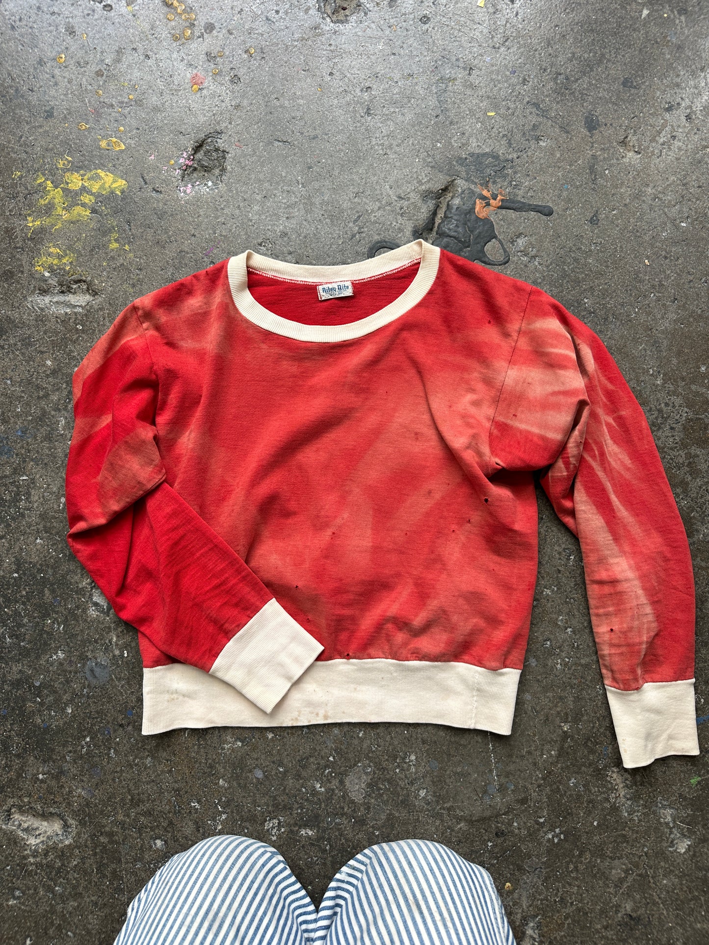 1950s Red Faded Cotton Two Tone Long Sleeve