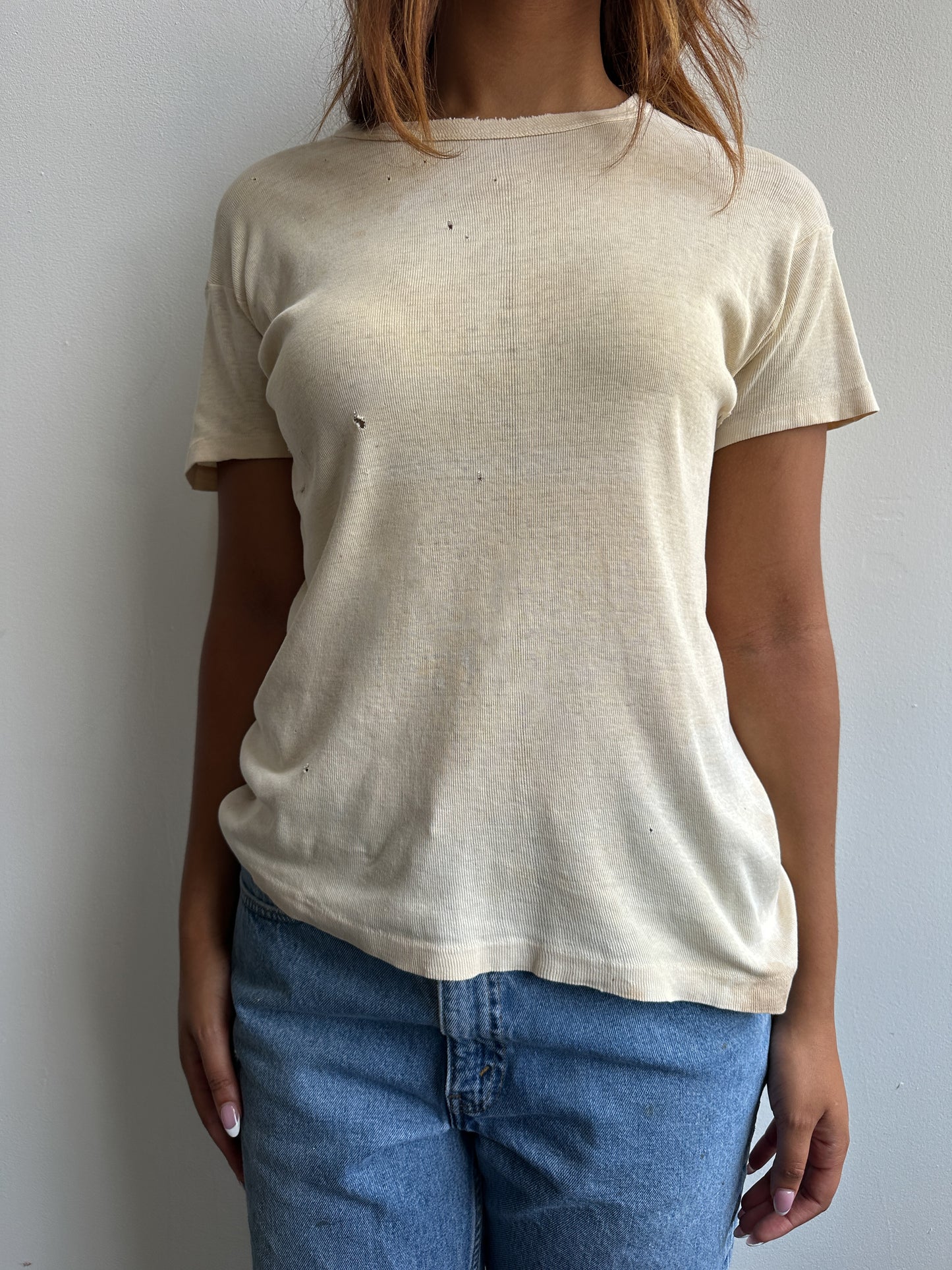 1950s Ribbed Knit Cotton T Shirt