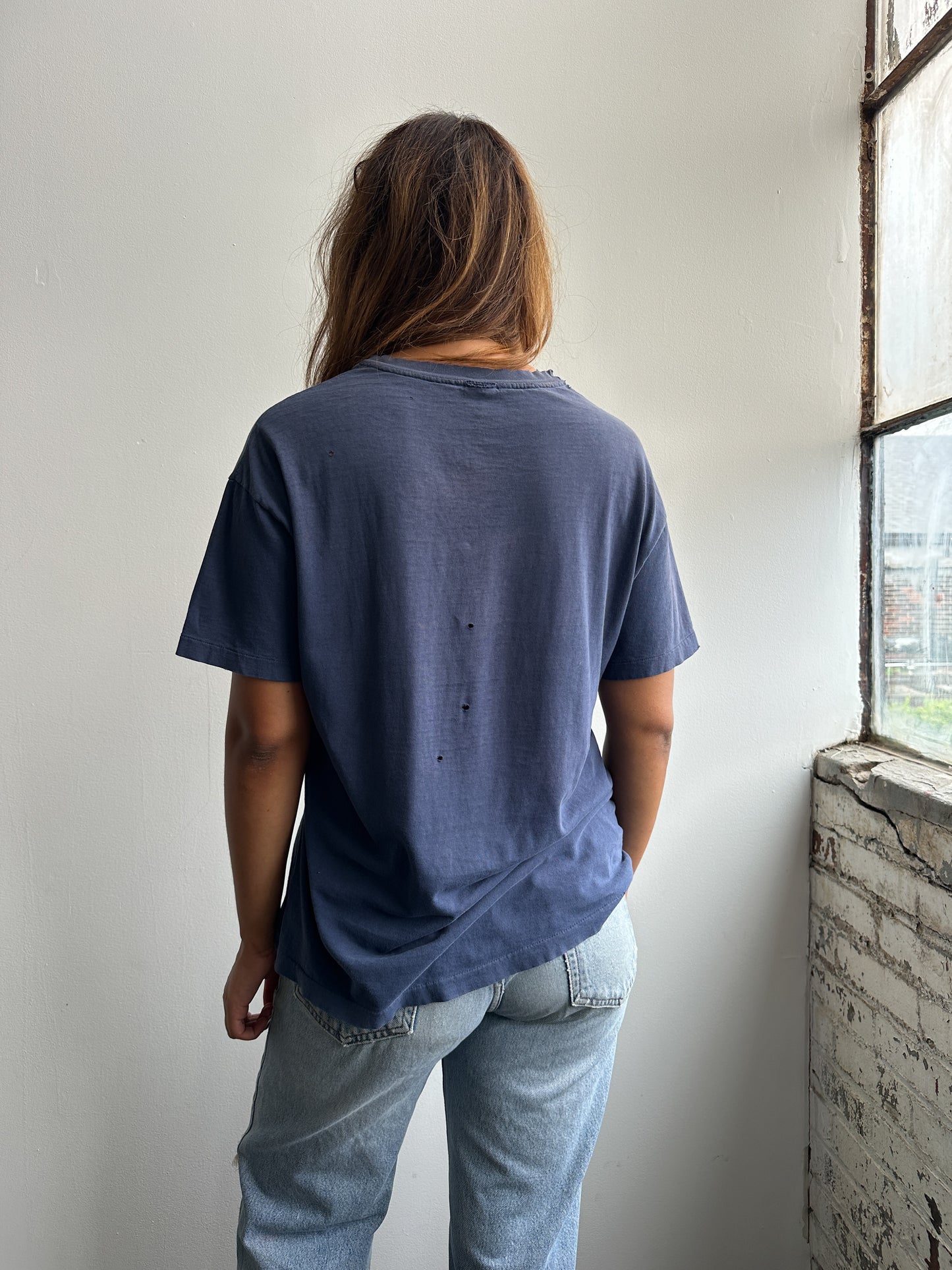 1980s Navy Faded Pocket T Shirt