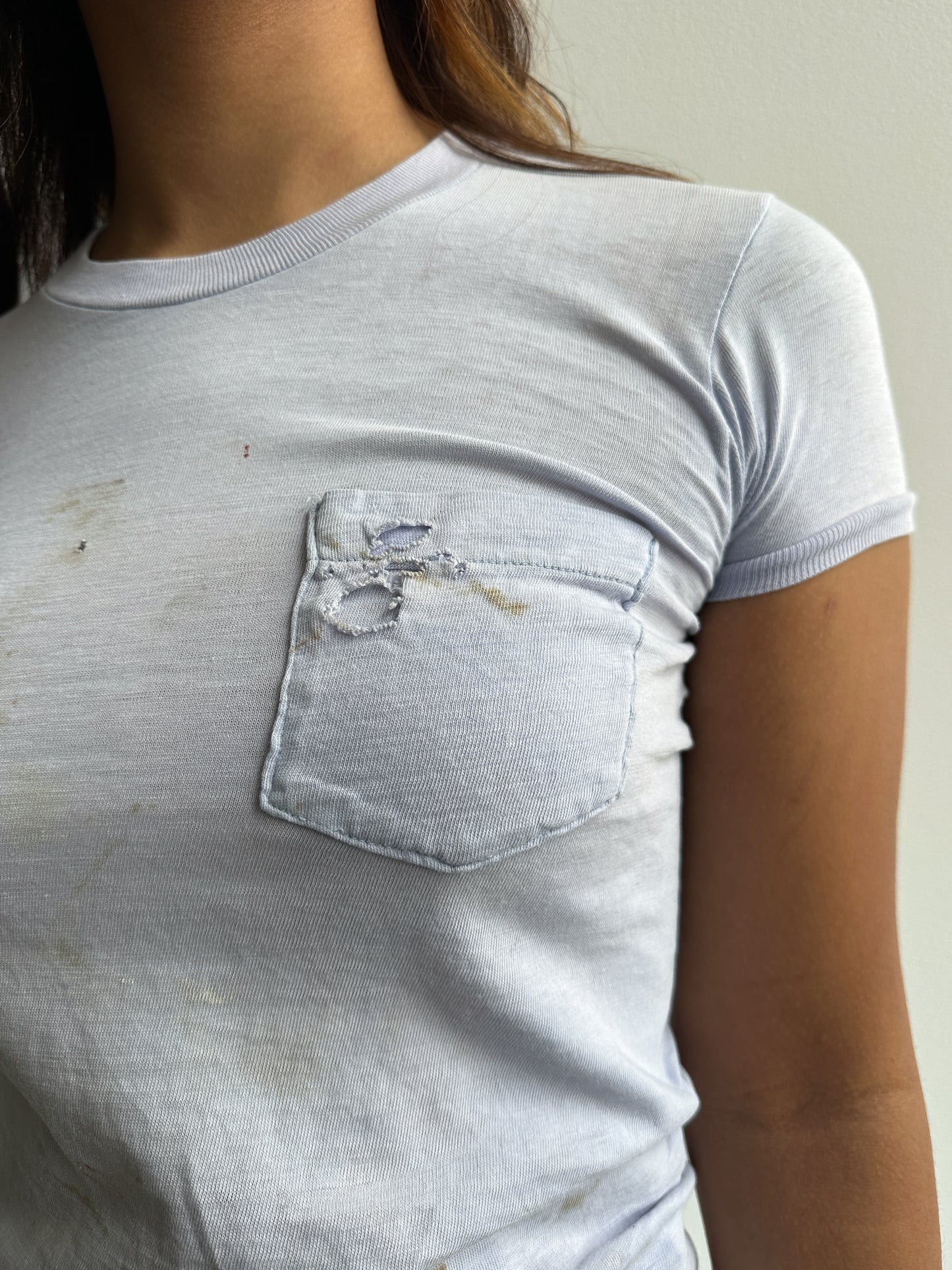 1960s Distressed Baby Blue Pocket T Shirt