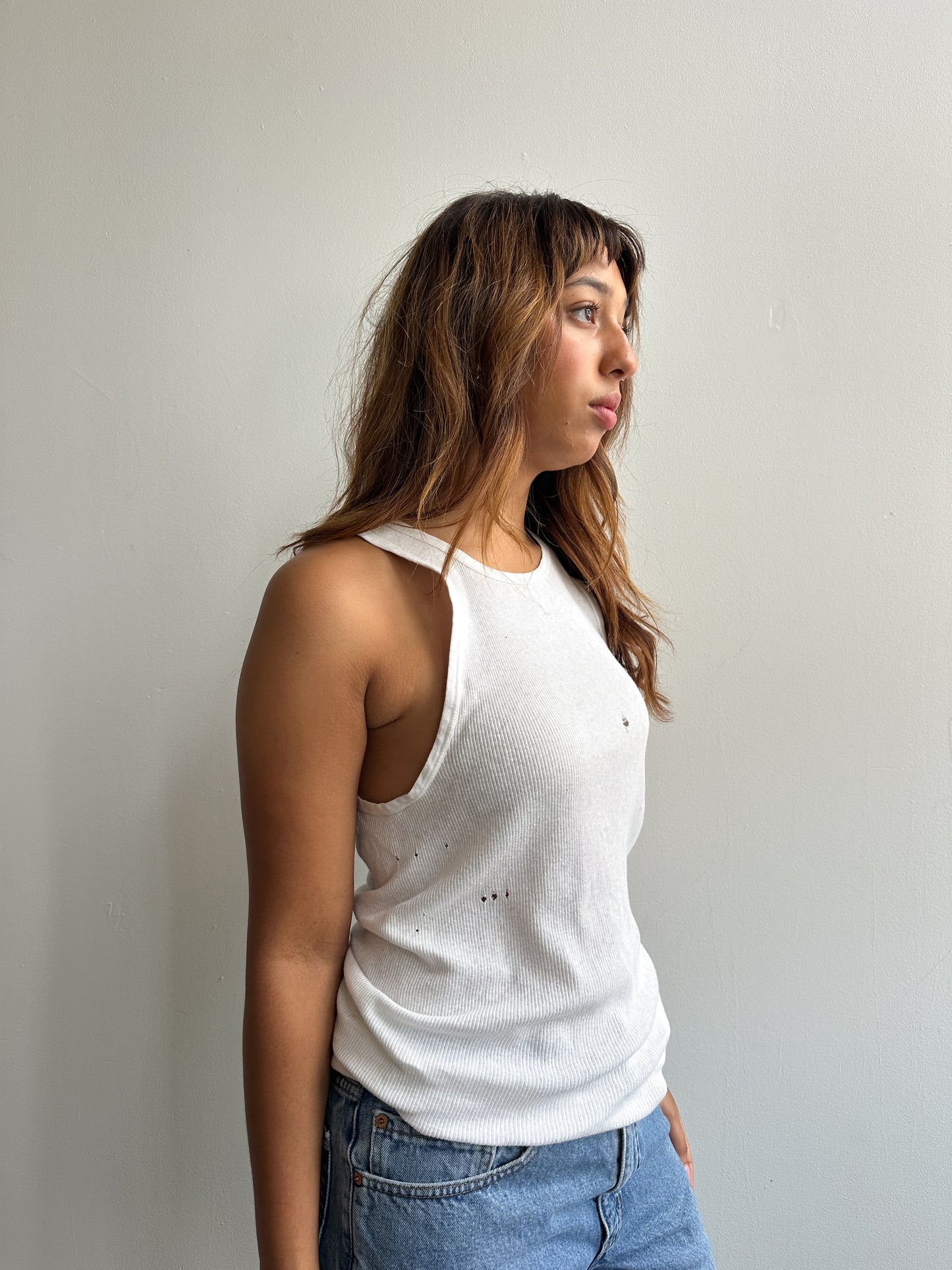 1960s White Distressed Hanes Tank
