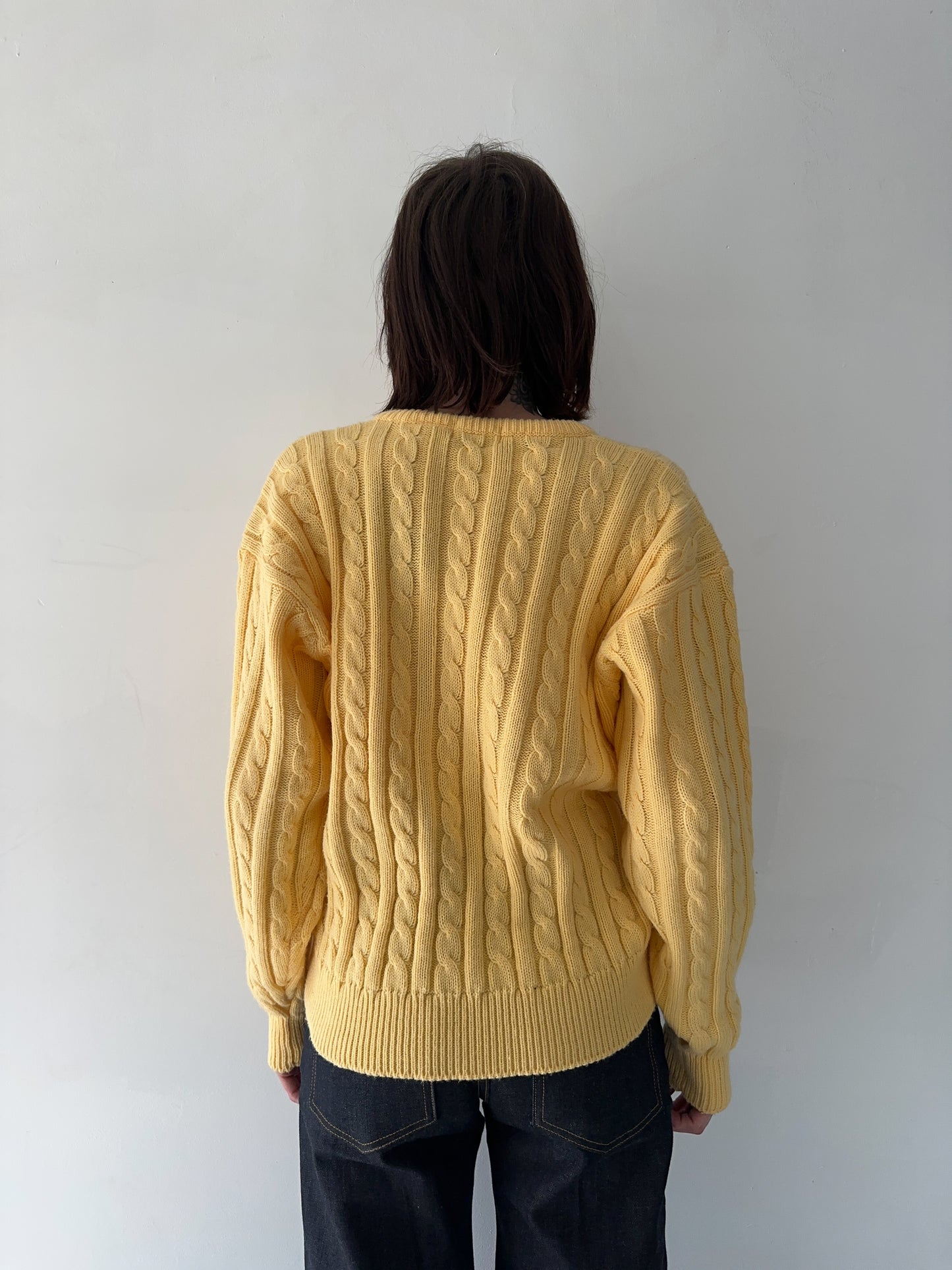 1990s Acrylic V Neck Butter Yellow Sweater