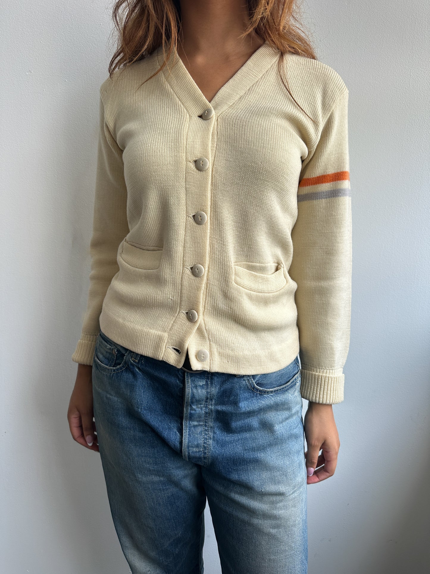 1950s Cream Wool Varsity Cardigan