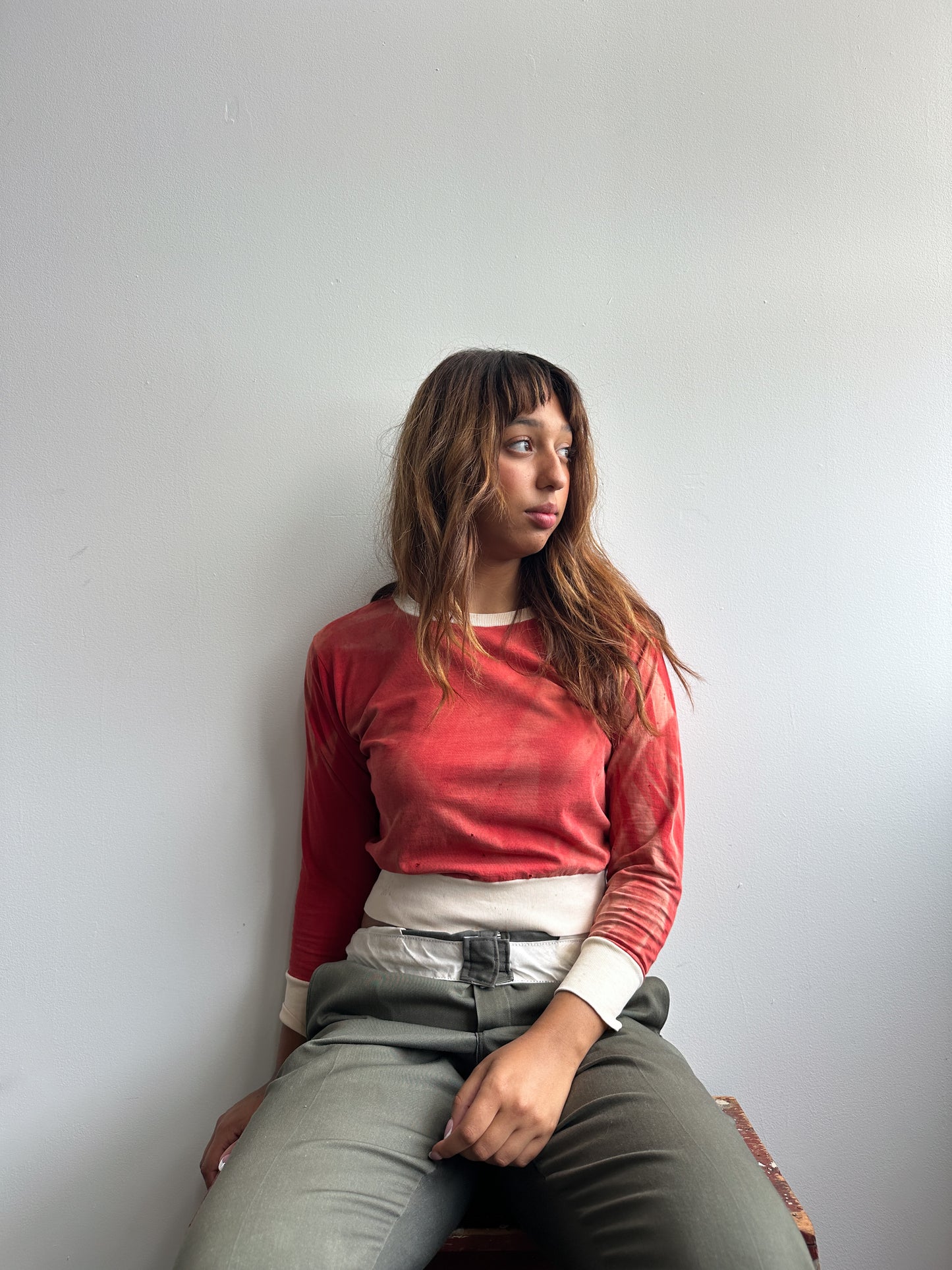 1950s Red Faded Cotton Two Tone Long Sleeve