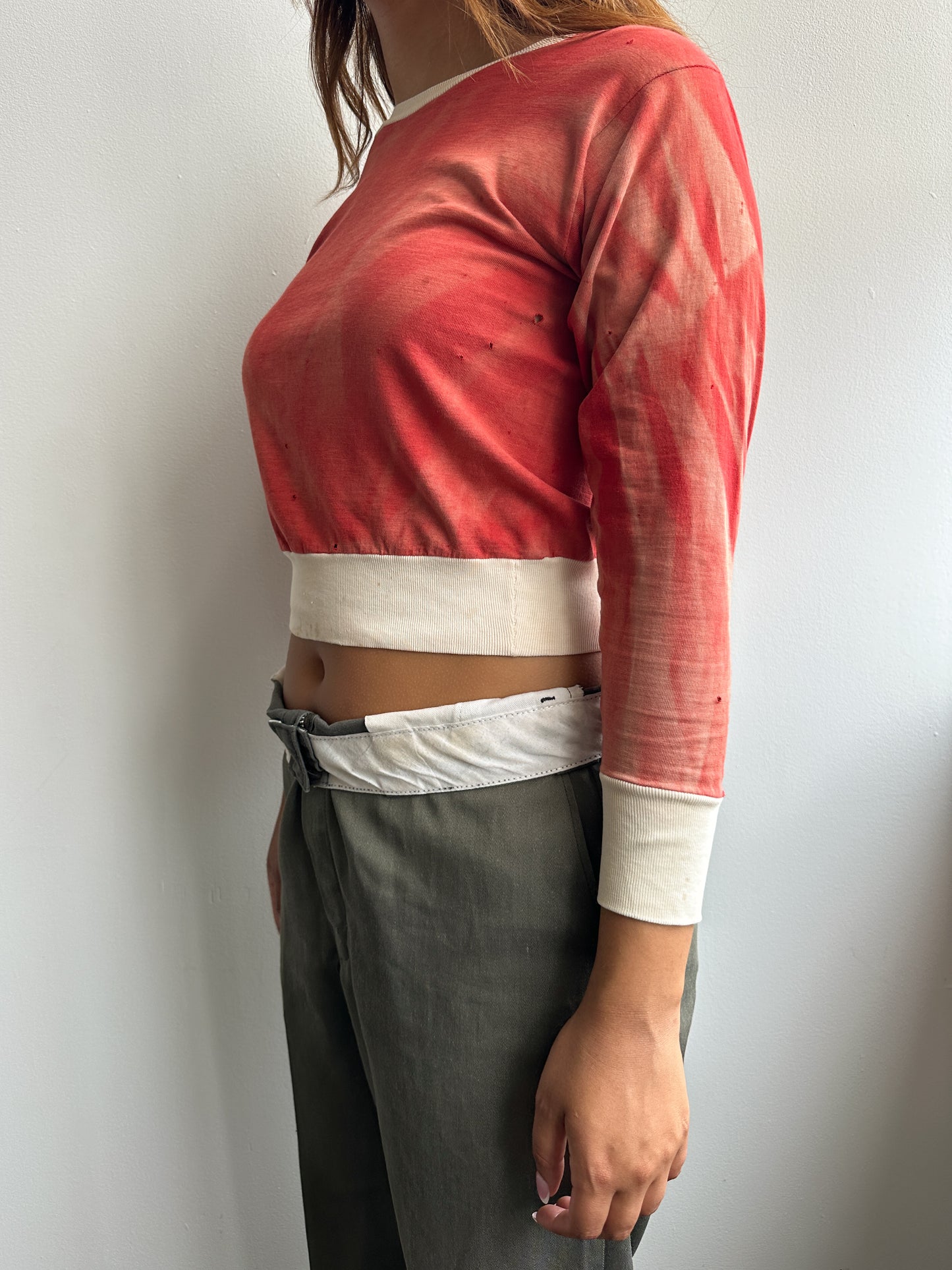 1950s Red Faded Cotton Two Tone Long Sleeve