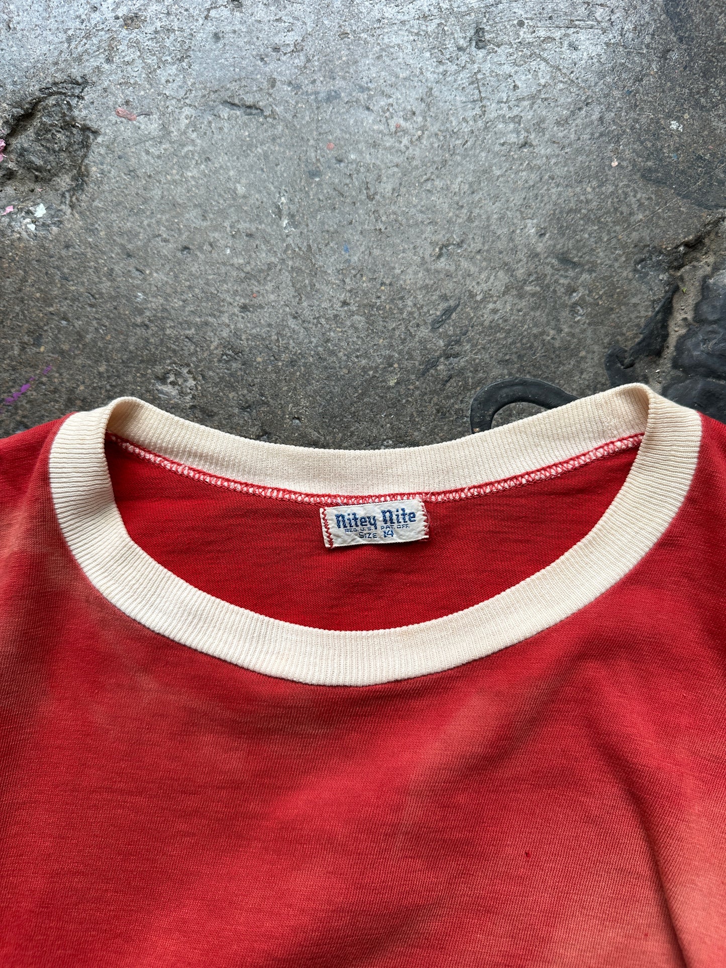 1950s Red Faded Cotton Two Tone Long Sleeve