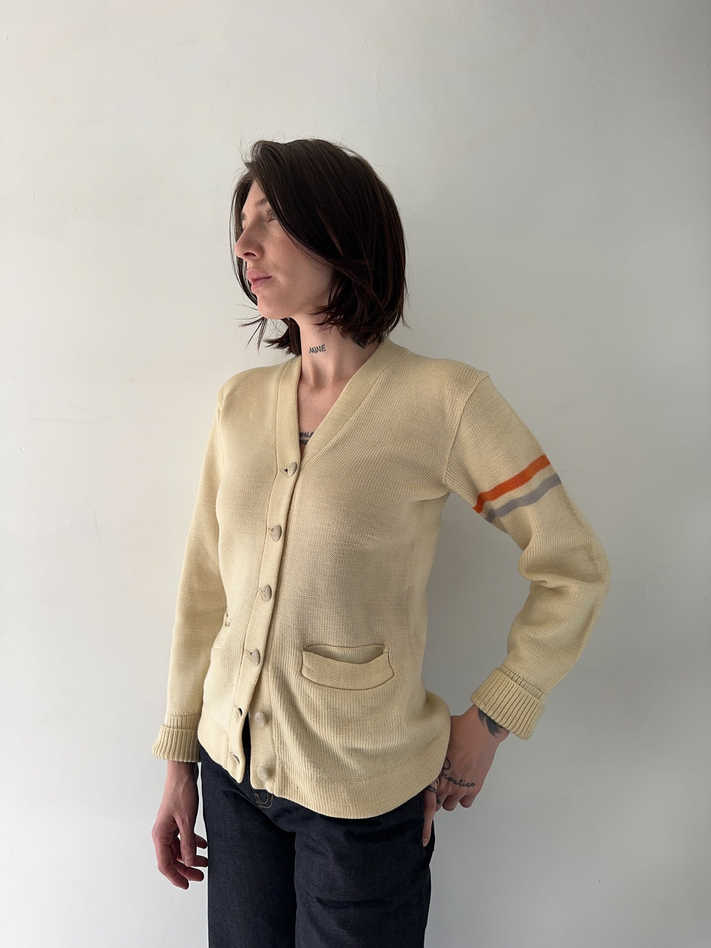 1950s Cream Wool Varsity Cardigan