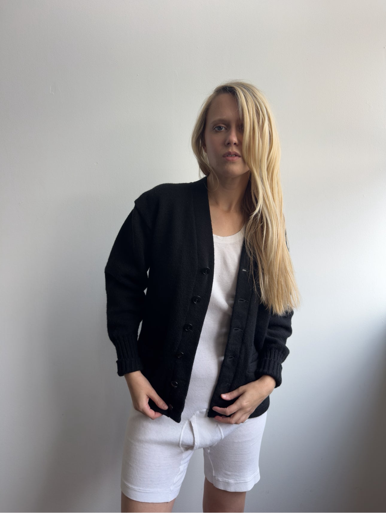 1960s Black Wool Collegiate Cardigan