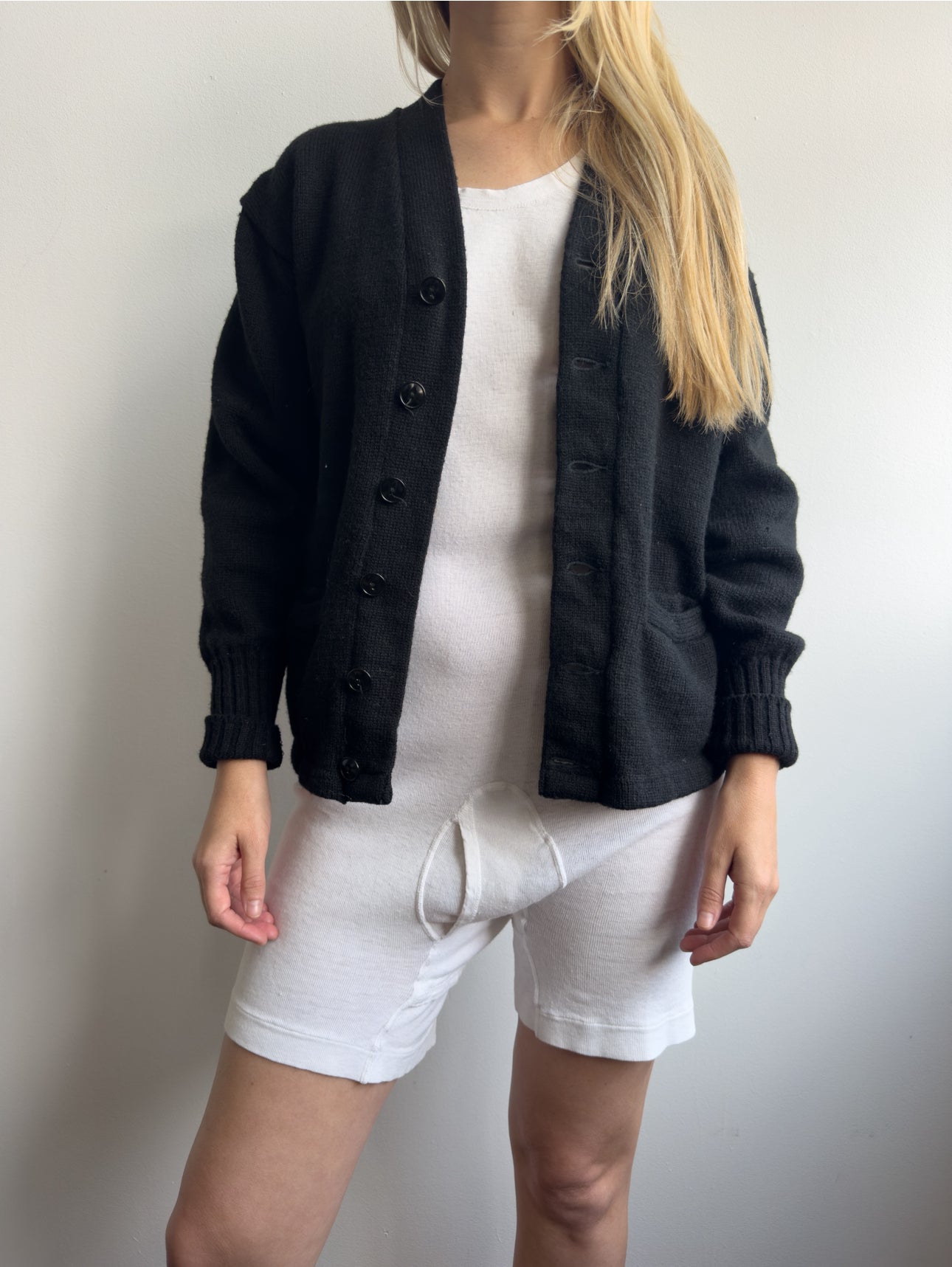 1960s Black Wool Collegiate Cardigan