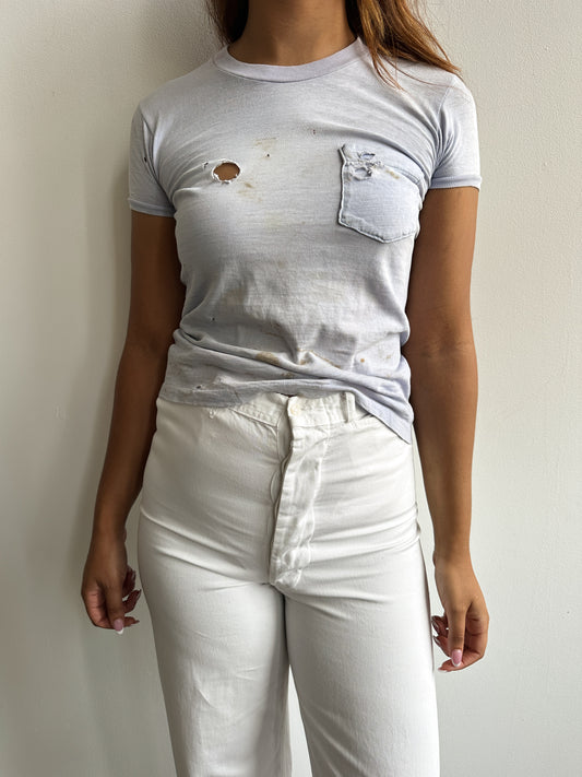 1960s Distressed Baby Blue Pocket T Shirt