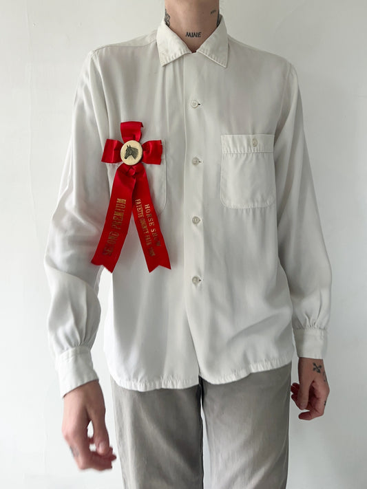 1950s Rayon White Loop Collar Button up
