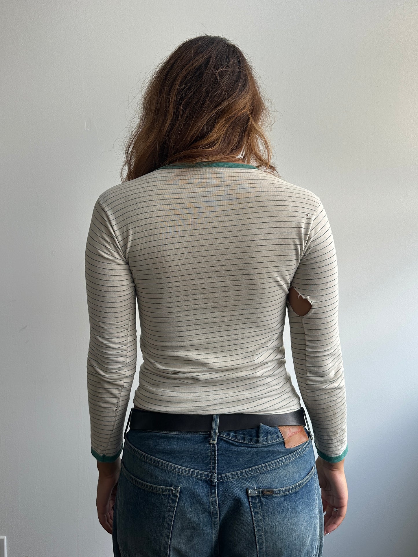 1970s Distressed Pear Striped Long Sleeve