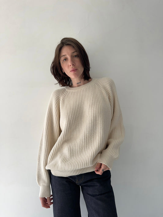 1980s All Cotton Off White Fisherman Knit Sweater