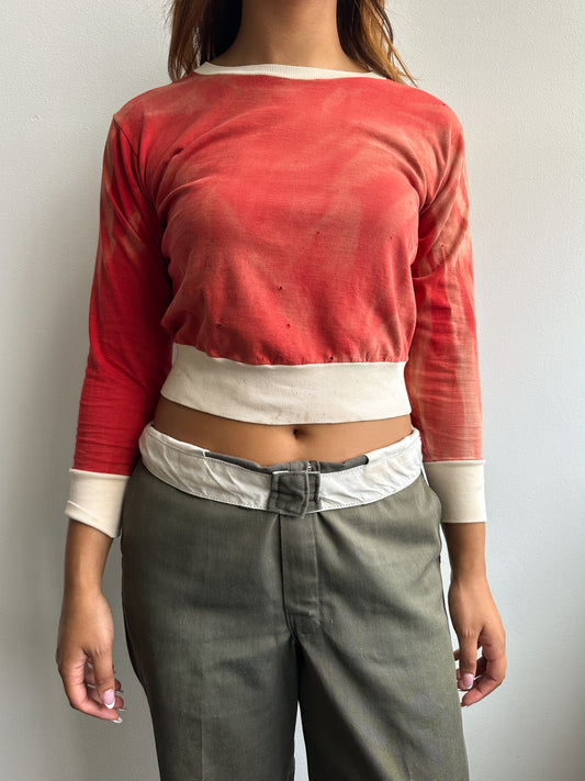 1950s Red Faded Cotton Two Tone Long Sleeve