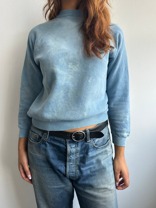 1960s Distressed Cotton Sky Blue Sweat