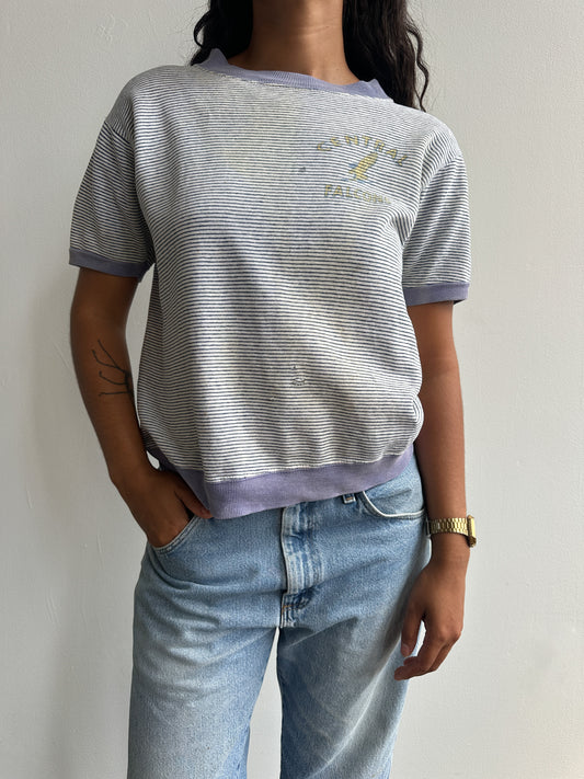 1960s Cotton Striped High School Short Sleeve Sweatshirt