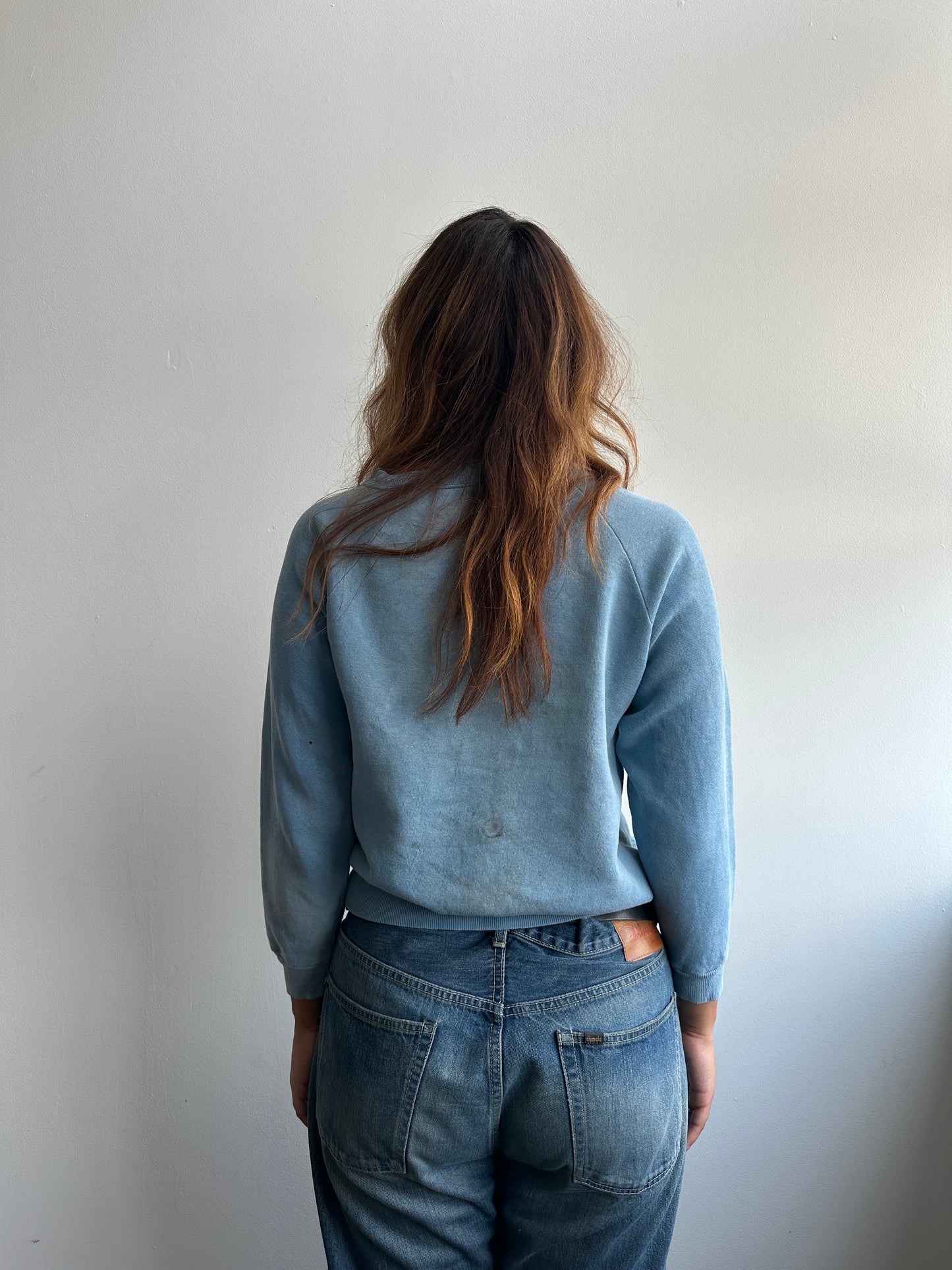 1960s Distressed Cotton Sky Blue Sweat