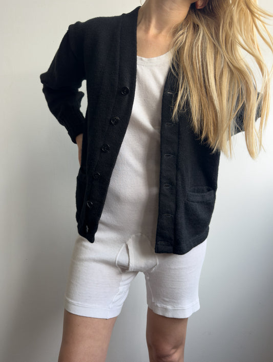 1960s Black Wool Collegiate Cardigan